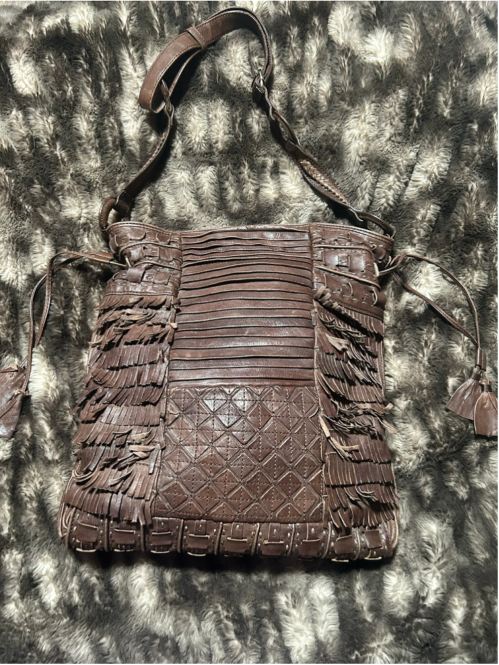 Women's David & Scotti Brown Leather Fringe Shoulder Bag One Size